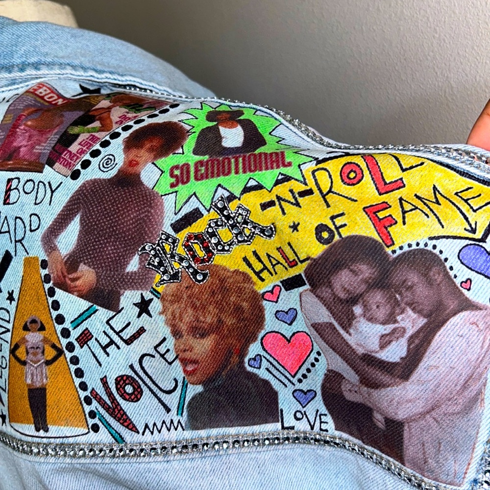 Whitney Houston Denim Shacket | Handmade DIY Customized 1 of 1 - Size L - Picture 8 of 11